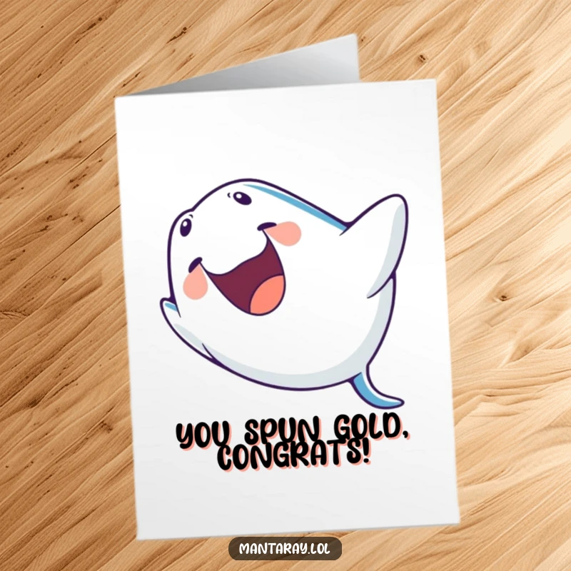 Funny free printable Congratulations card: A playful manta ray laughs joyfully while performing a barrel roll, celebrating success.