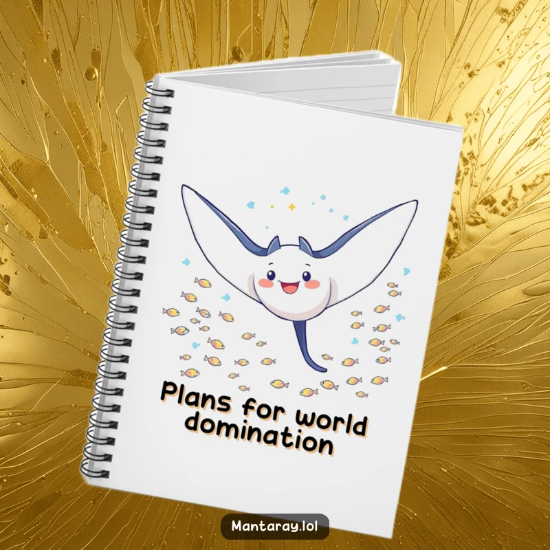 Funny Notebook with a triumphant manta ray soaring through a school of tiny fish, ideal for recording achievements and goals.